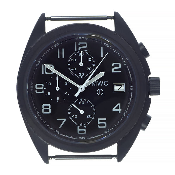MWC Mechanical/Quartz Hybrid NATO Pattern Military Pilots Chronograph in Non Reflective Black PVD Finish with Sapphire Crystal - - 1 of 2 Ex Display Watches From the Singapore Air Show at Changi Exhibition Centre