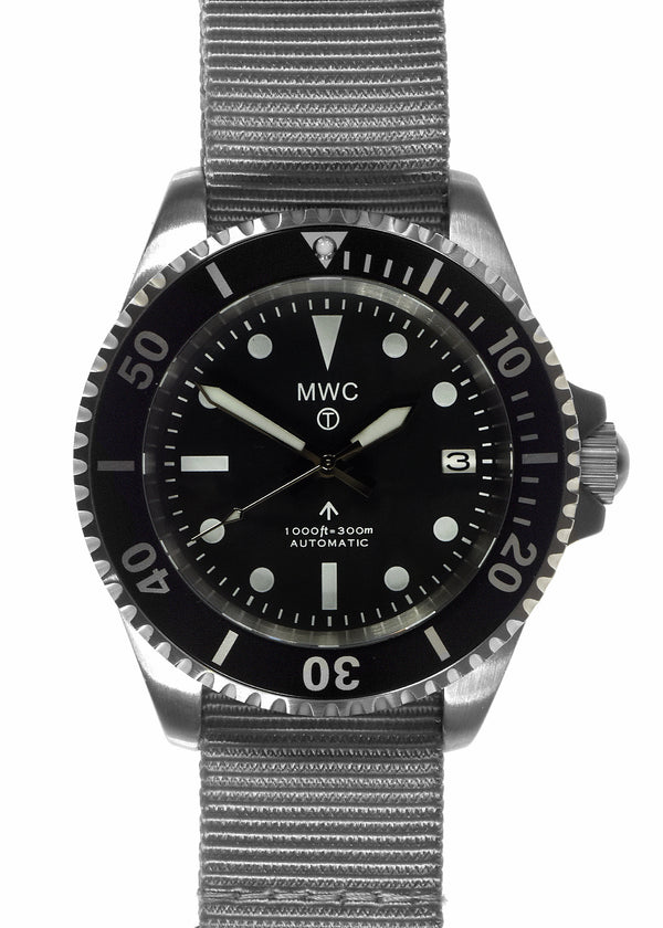 MWC 24 Jewel 1982 Pattern 300m Automatic Military Divers Watch with Sapphire Crystal on a NATO Webbing Strap - Ex Display Watch From the U.S Shot Show Save 50% Off Normal Price