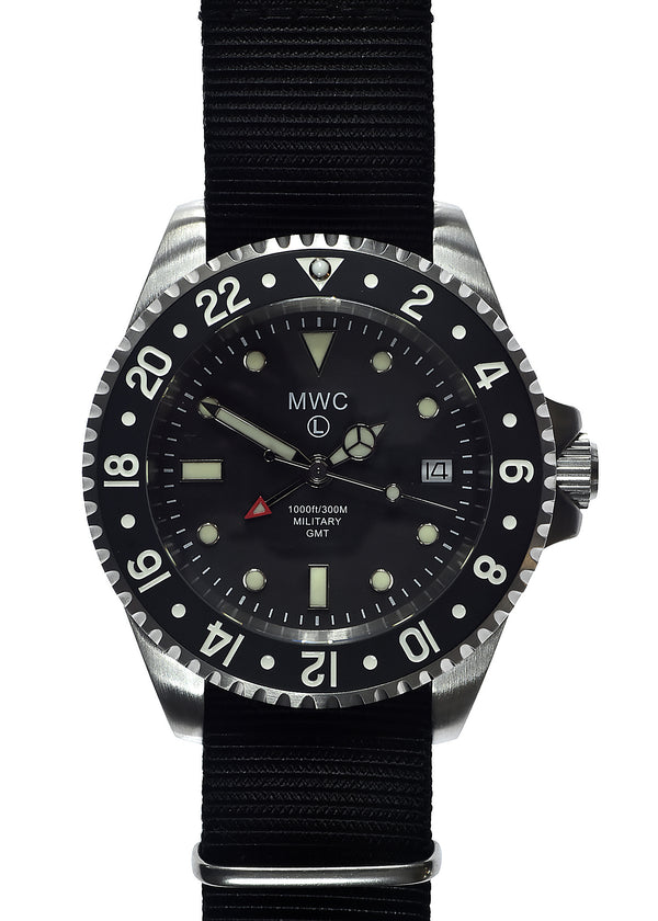 MWC Stainless Steel GMT (Dual Time Zone) Military Watch with Sapphire Crystal and Ceramic Bezel on NATO Strap (Ex Display Watch)