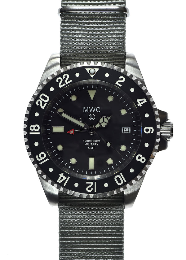 MWC Stainless Steel GMT (Dual Time Zone) Military Watch with Sapphire Crystal and Ceramic Bezel on NATO Strap (Ex Display Watch)