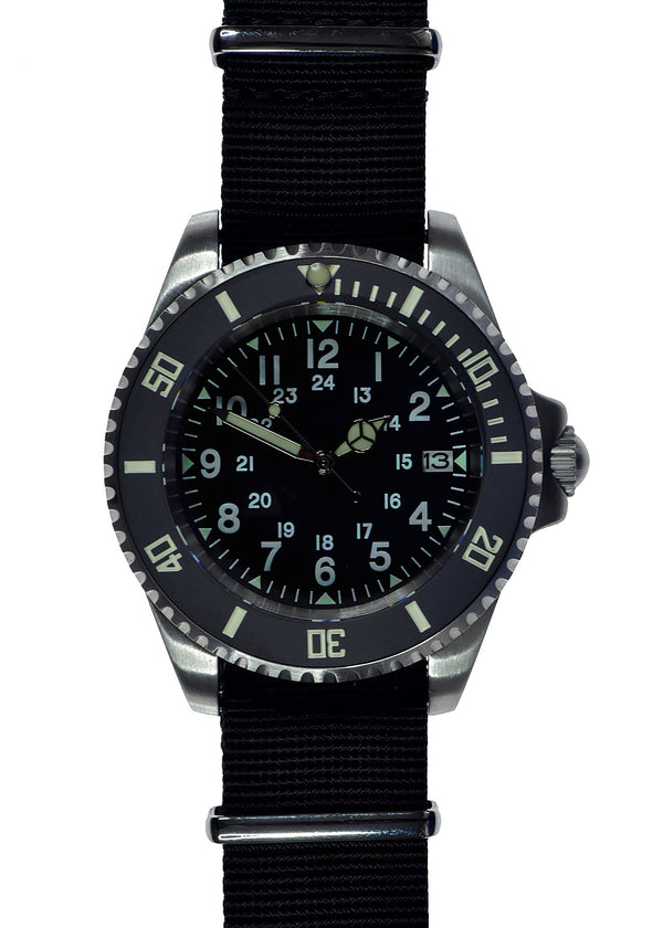 MWC 24 Jewel U.S Pattern 300m Automatic Military Divers Watch with Sapphire Crystal and Ceramic Bezel on a NATO Webbing Strap - Ex Display Watch - Location EU Office