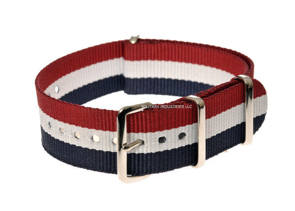 18mm Blue, White and Red NATO Military Watch Strap