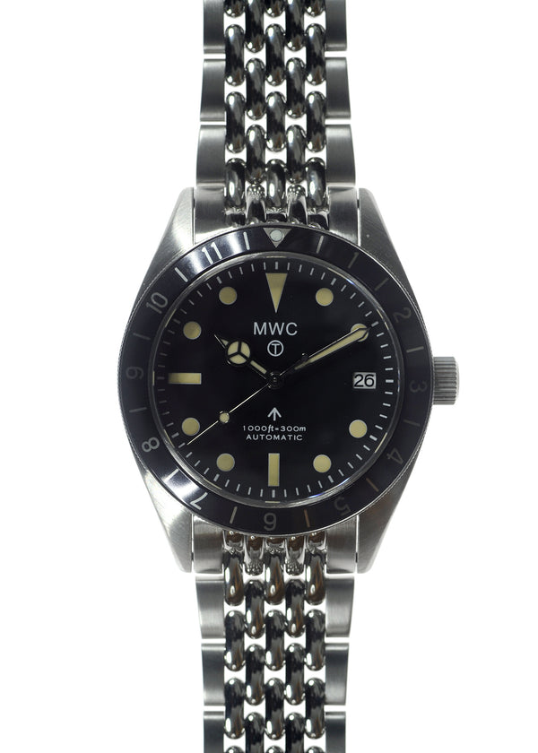 MWC Classic 1960s Pattern Dual Time Zone Automatic Divers Watch with Retro Luminous Paint and Sapphire Crystal on Matching Stainless Steel Bracelet