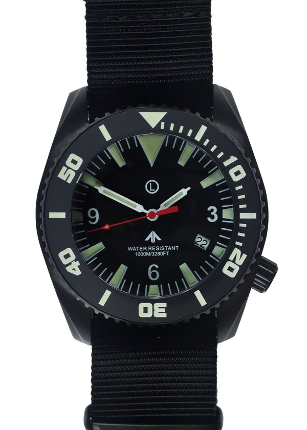 MWC "Depthmaster" 100atm / 3,280ft / 1000m Water Resistant Military Divers Watch in PVD Stainless Steel Case with Helium Valve (Quartz) - Contract Surplus Reduced to Half Price!! - Located in the EU