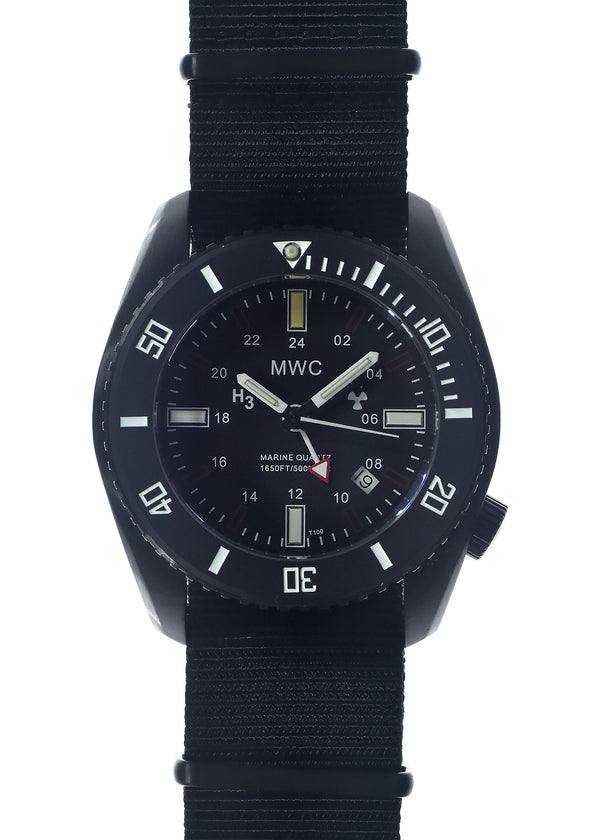 MWC "Submarine / Naval Crew Divers Watch" 500m (1,640ft) Water Resistant Dual Time Zone Military Watch in PVD Stainless Steel Case with GTLS and Helium Valve