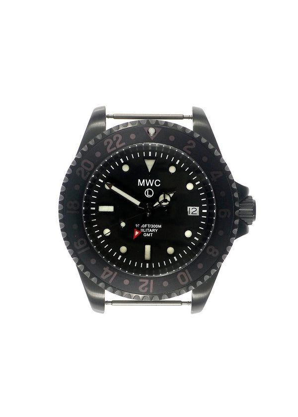 MWC GMT 300m Water Resistant Dual Timezone Military Watch in Black PVD Steel on Matching Bracelet - Needs a New Battery Soon