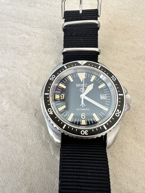 MWC 1999-2001 Pattern Automatic Military Divers Watch  - Retro Luminous Paint, Sapphire Crystal, 60 Hour Power Reserve - Crown Needs Attention