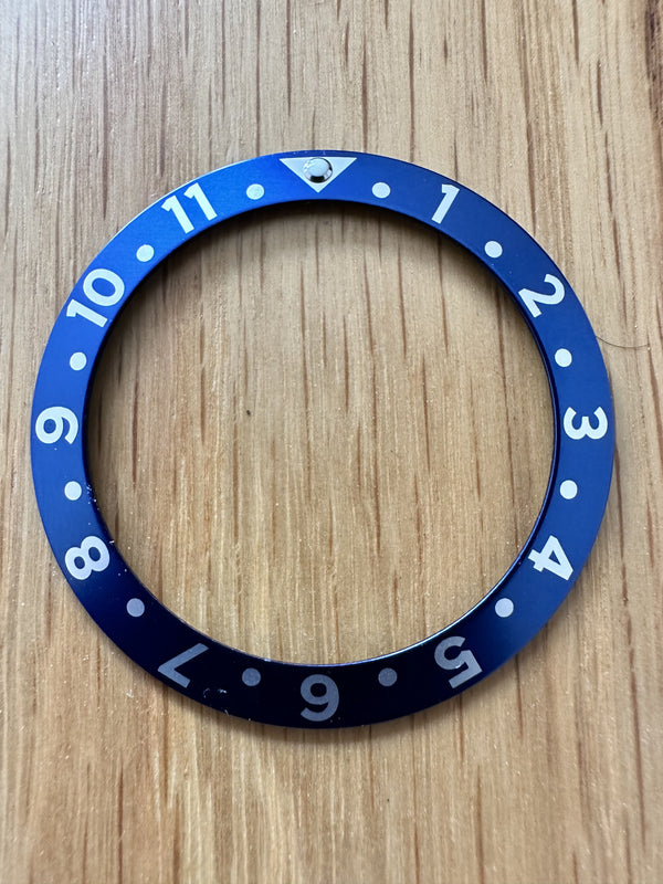 GMT Blue Bezel Insert Measuring 39mm X 30.7mm fits various brands including the MWC 300m Divers Watches and GMT models