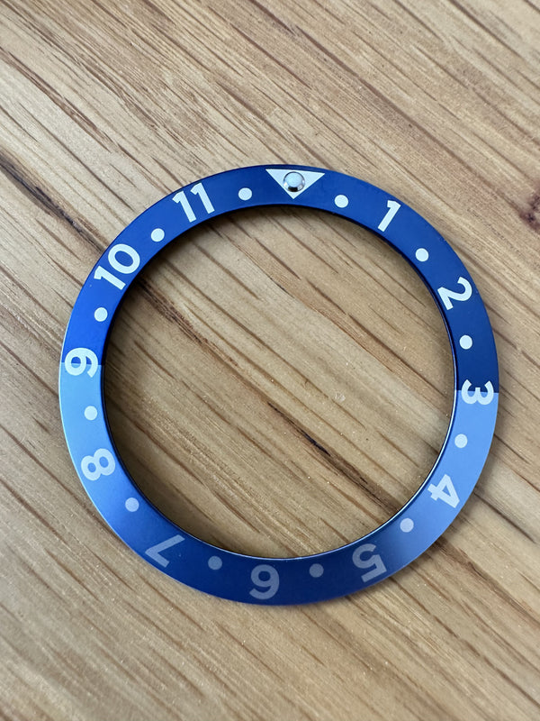 GMT 2 Tone Blue Bezel Insert Measuring 39mm X 30.7mm fits various brands including the MWC 300m Divers Watches and GMT models
