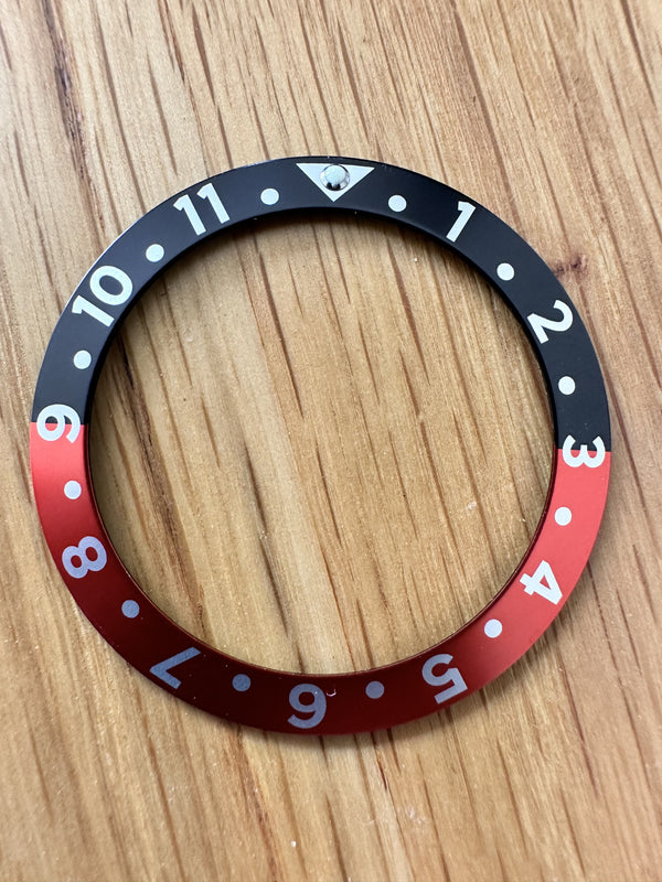 GMT 2 Tone Red/Black Bezel Insert Measuring 39mm X 30.7mm fits various brands including the MWC 300m Divers Watches and GMT models