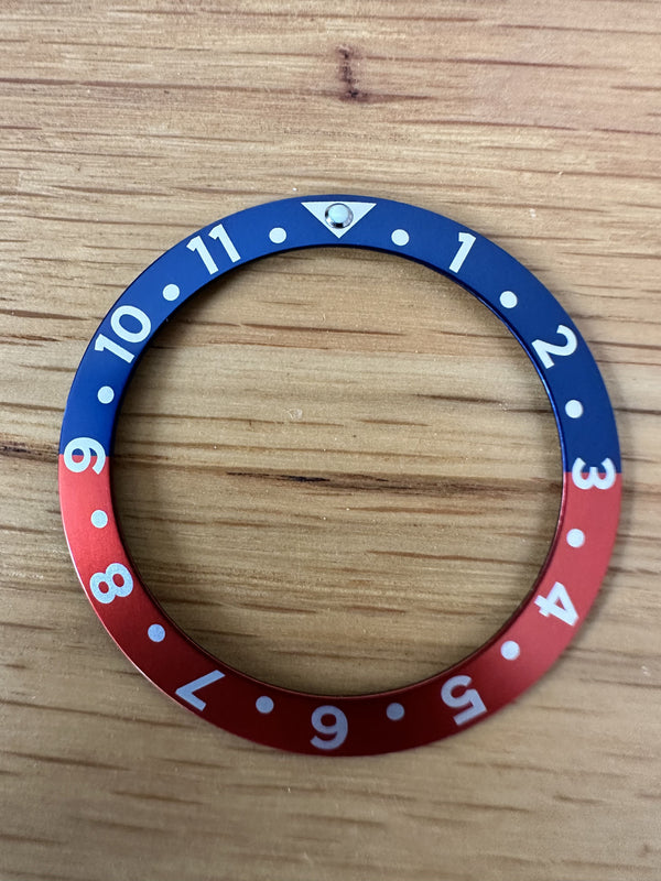 GMT 2 Tone Red/Blue Bezel Insert Measuring 39mm X 30.7mm fits various brands including the MWC 300m Divers Watches and GMT models
