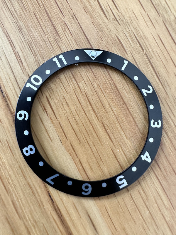 GMT Black Bezel Insert Measuring 39mm X 30.7mm fits various brands including the MWC 300m Divers Watches and GMT models