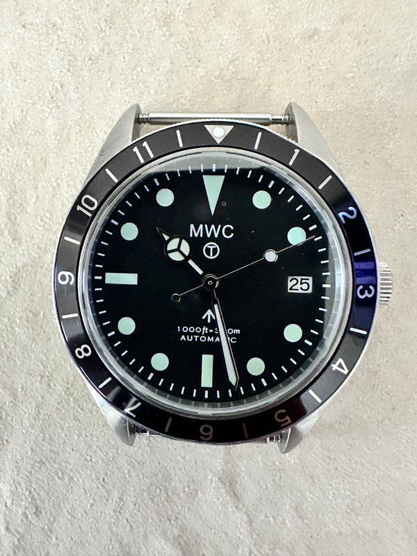 MWC Classic 1960s Pattern Automatic Dual Time Zone Divers Pattern Watch with Retro Luminous Paint and Sapphire Crystal - Needs Regulating