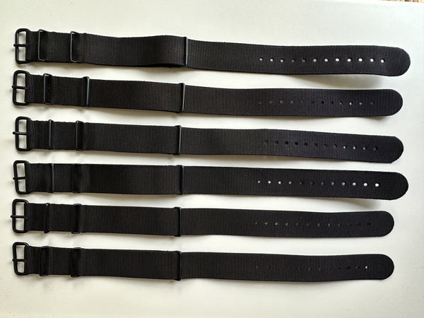 Clearance Bundle of 6 x 20mm Black PVD NATO Military Watch Straps Reduced to Clear