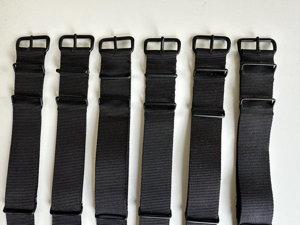 Clearance Bundle of 6 x 20mm Black PVD NATO Military Watch Straps Reduced to Clear