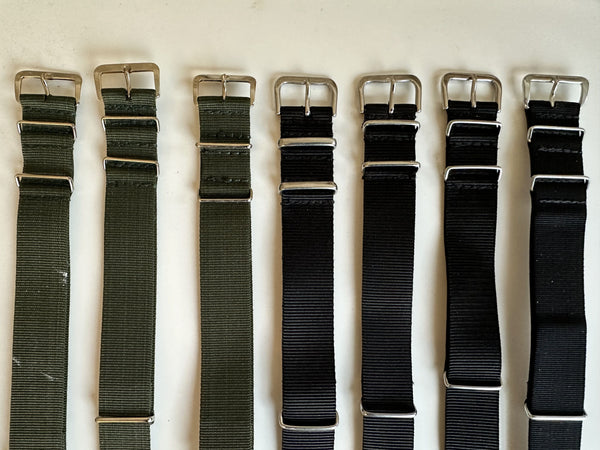 Clearance Bundle of 7 x 18mm NATO Military Watch Straps (3 x Green and 4 x Black)  Reduced to Clear