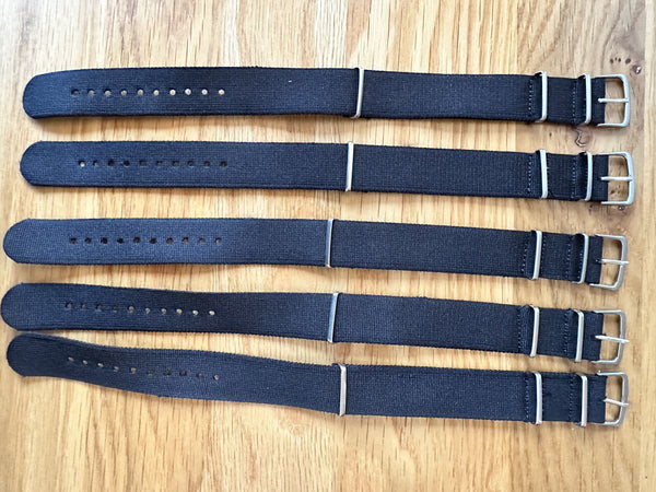Clearance Bundle of 5 x 20mm Black NATO Military Watch Straps as Pictured - Surplus Stock Reduced to Under Half Price to Clear