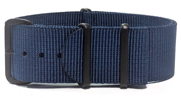 24mm Navy Blue NATO Watch Strap with Covert PVD Black Buckles
