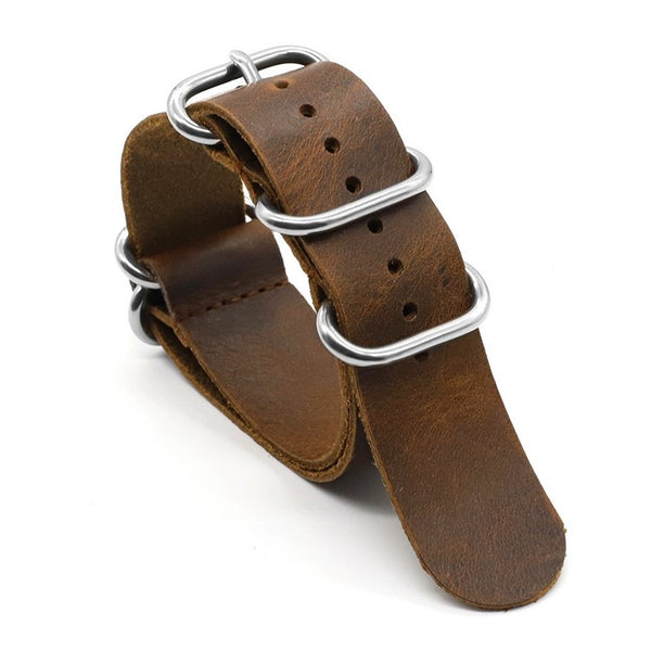 22mm Brown High Grade Saddle Leather Zulu Military Watch Strap