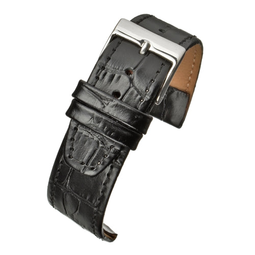 Retro 20mm Black Calf Leather Alligator Pattern Strap For Watches with Fixed Solid Strap Bars