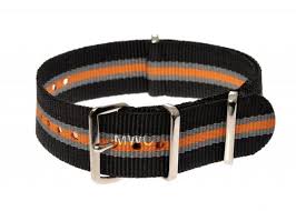 20mm Black, Grey and Tangerine NATO Military Watch Strap