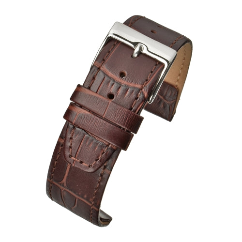 Retro 20mm Brown Calf Leather Alligator Pattern Strap For Watches with Fixed Solid Strap Bars