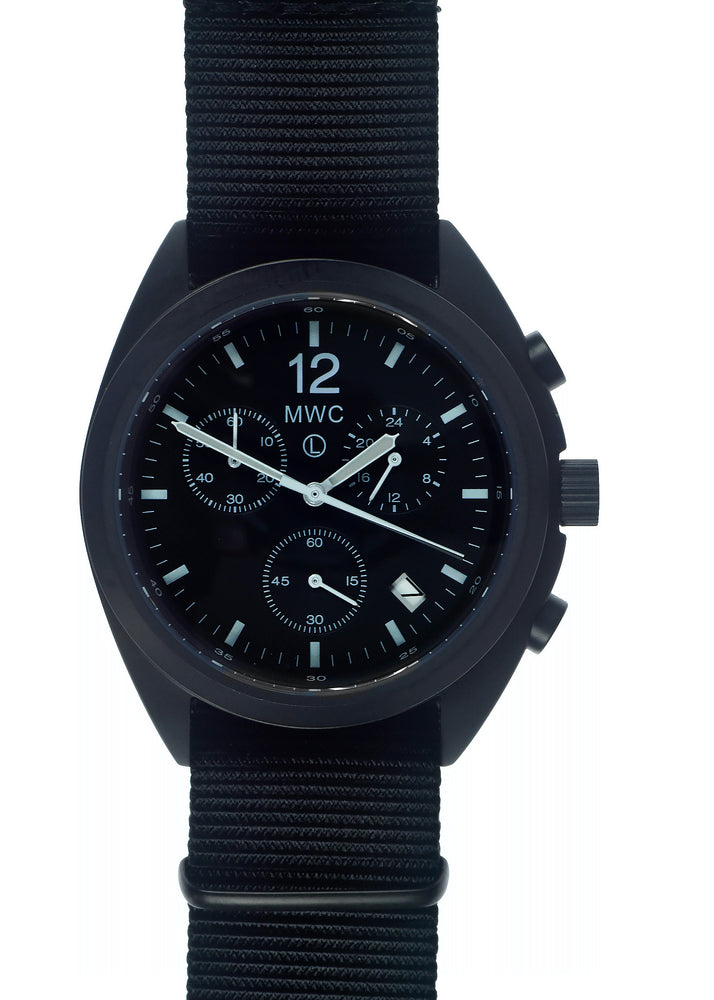MWC Mechanical/Quartz Hybrid NATO Pattern Military Pilots Chronograph in Non Reflective Black PVD Finish - - Ex Display Watch From the Singapore Air Show at Changi Exhibition Centre