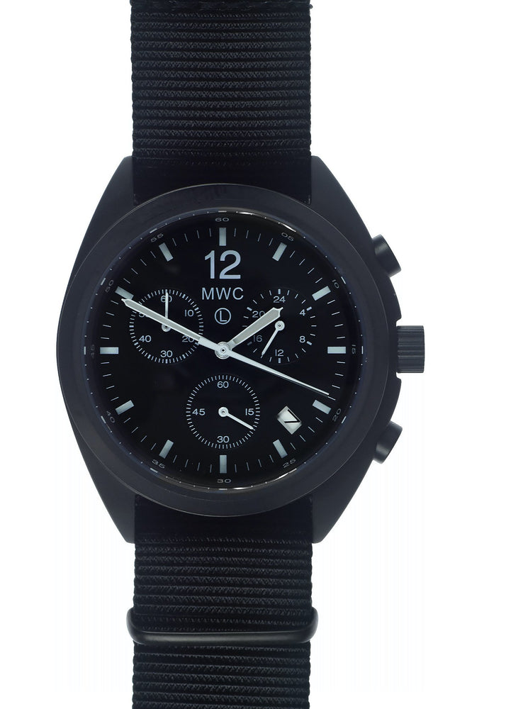 MWC Mechanical/Quartz Hybrid NATO Pattern Military Pilots Chronograph in Non Reflective Black PVD Finish - Ex Display Watch from the 2023 Enforce Tac Defence Industries Show