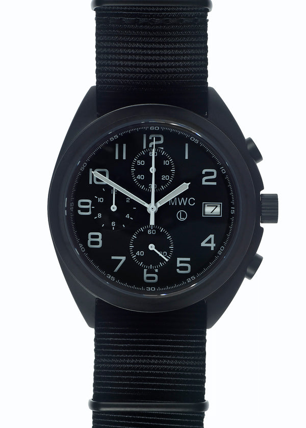 MWC Mechanical/Quartz Hybrid NATO Pattern Military Pilots Chronograph in Non Reflective Black PVD Finish with Sapphire Crystal - - 1 of 2 Ex Display Watches From the Singapore Air Show at Changi Exhibition Centre