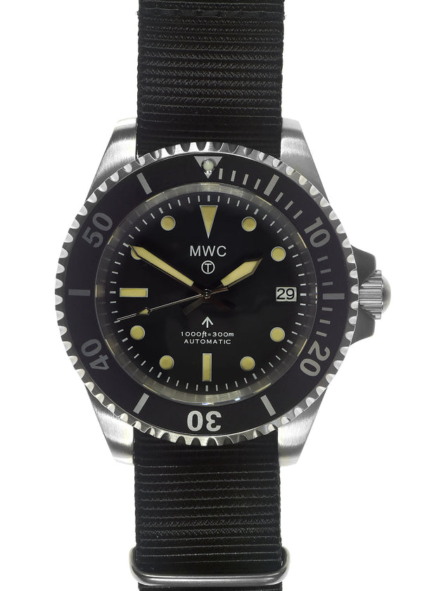MWC 24 Jewel 1982 Pattern 300m Automatic Military Divers Watch with Sapphire Crystal on a NATO Webbing Strap (Date Version)