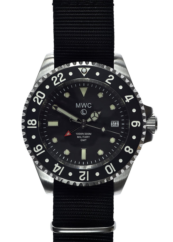 MWC Stainless Steel GMT (Dual Time Zone) Military Watch with Sapphire Crystal and Ceramic Bezel on Silicon Band - Ex Display Watch Save 50%