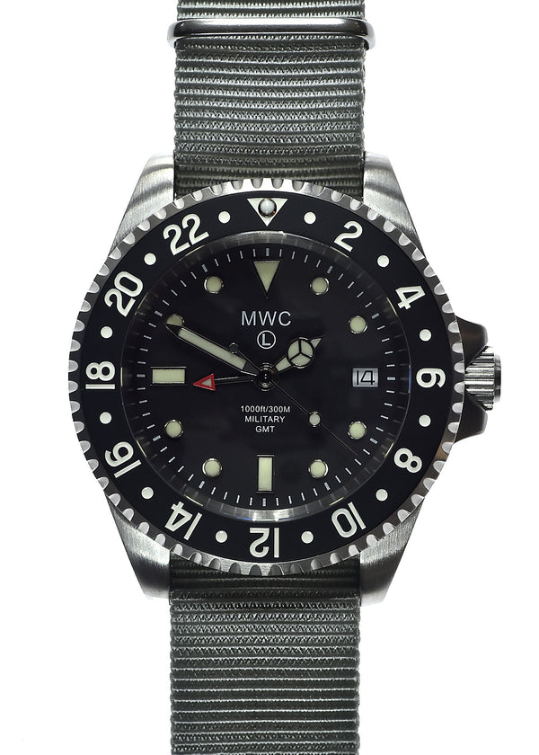 MWC Stainless Steel GMT (Dual Time Zone) Military Watch with Sapphire Crystal and Ceramic Bezel on Silicon Band - Ex Display Watch Save 50%