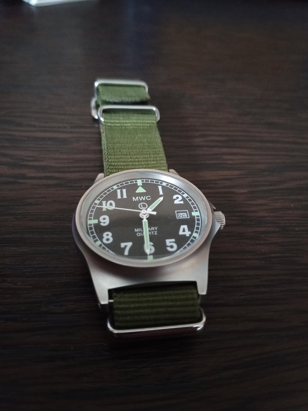 MWC G10 LM Stainless Steel Military Watch (Olive Strap) - Running Fine and Good Condition