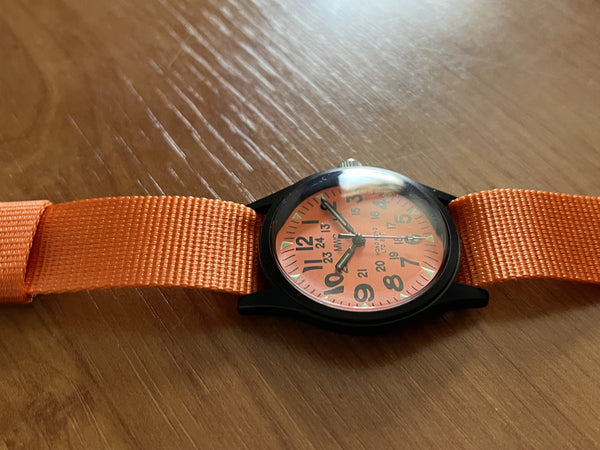 Rare MWC 1960s/70s Vietnam Pattern Watch in Orange on Matching Webbing Strap (New but Needs a Battery Replacement)
