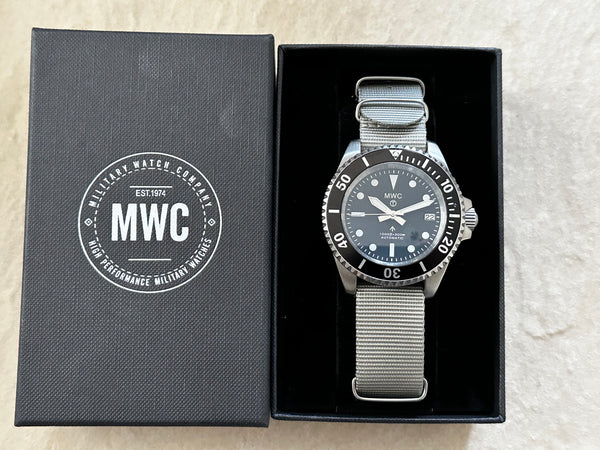 MWC 24 Jewel 1982 Pattern 300m Automatic Military Divers Watch with Sapphire Crystal on a NATO Webbing Strap - Running Fine but might need a pressure test