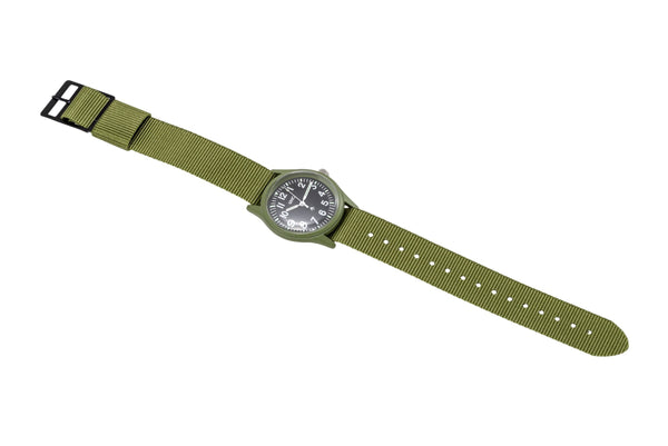 MWC Classic 1960s/70s Pattern Olive Drab European Pattern Military Watch on Matching Strap - New But Might Need a Battery Soon - Location USA