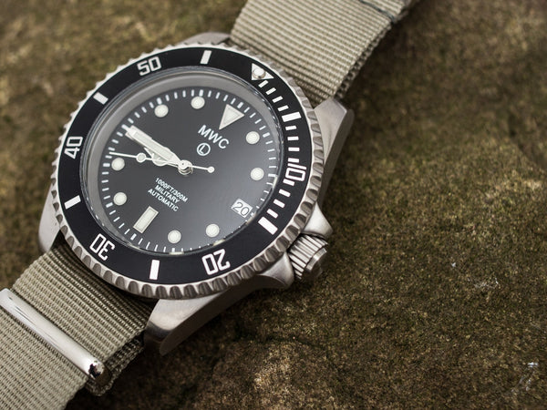 MWC 24 Jewel 300m Automatic Military Divers Watch with Sapphire Crystal and Ceramic Bezel on a NATO Webbing Strap - Ex Display Watch - Location UK