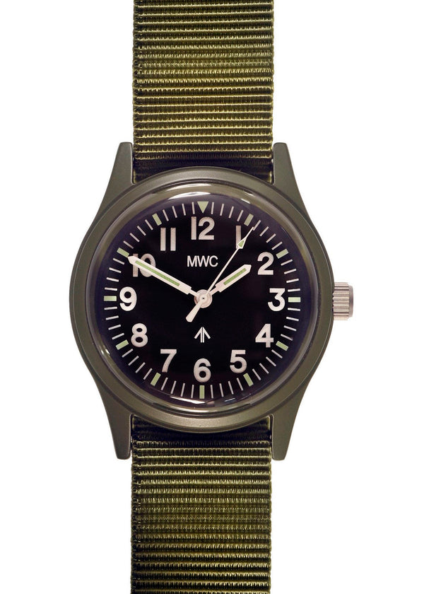 MWC Classic 1960s/70s Pattern Olive Drab European Pattern Military Watch on Matching Strap - New But Might Need a Battery Soon - Location USA