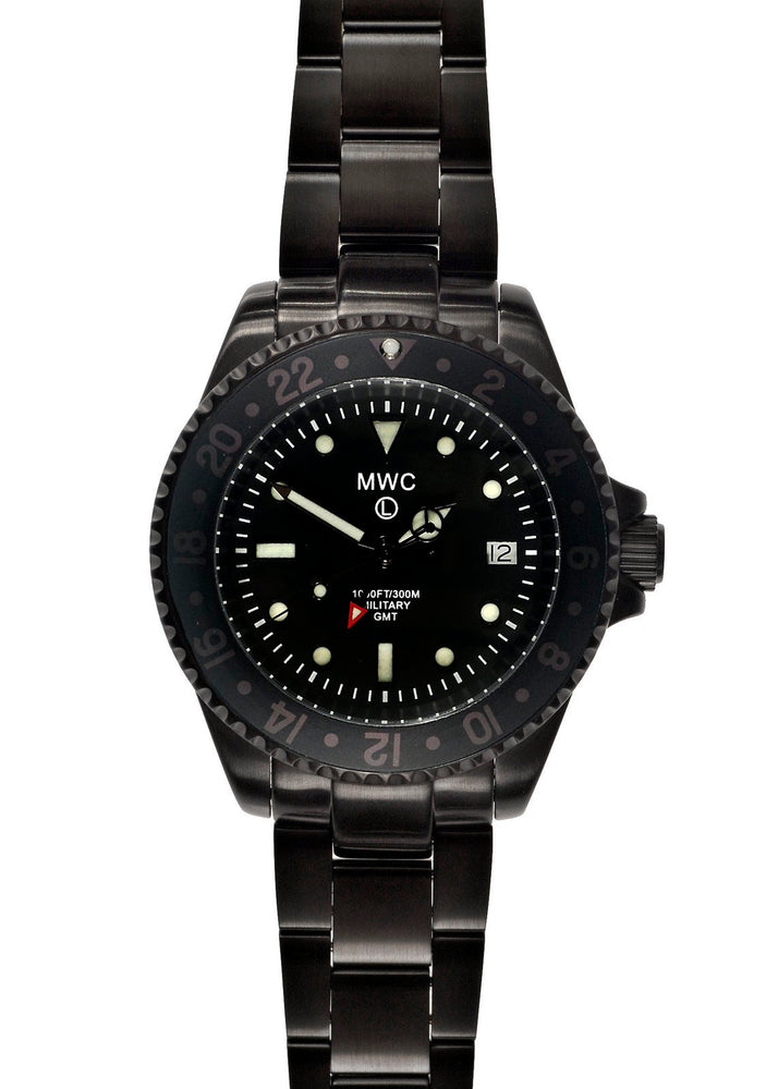 MWC GMT 300m Water Resistant Dual Timezone Military Watch in Black PVD Steel on Matching Bracelet - Not Running but Brand New Almost Certainly Just a  Replacement Battery Needed