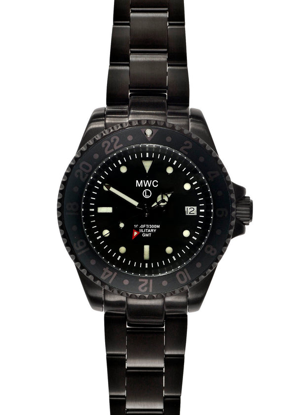 MWC GMT 300m Water Resistant Dual Timezone Military Watch in Black PVD Steel on Matching Bracelet - Will Need a New Battery Soon