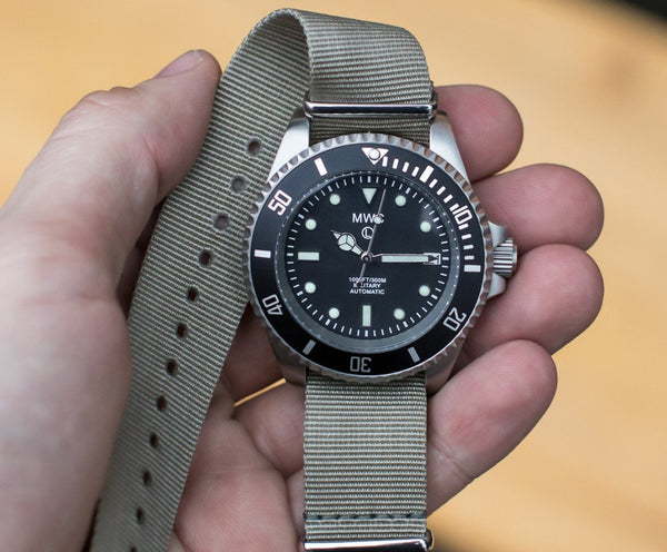 MWC 24 Jewel 300m Automatic Military Divers Watch with Sapphire Crystal and Ceramic Bezel on a NATO Webbing Strap - Ex Display Watch - Location UK