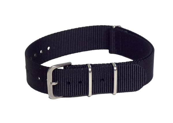 18mm Black NATO Military Watch Strap with Matt Stainless Fasteners