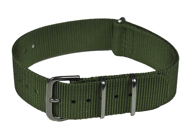 18mm Olive NATO Military Watch Strap with Brushed Stainless Steel Fasteners