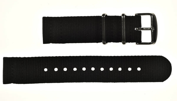 2 Piece 18mm Black NATO Military Watch Strap in Ballistic Nylon with Black PVD Fasteners