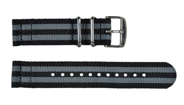 2 Piece 22mm "James Bond" Pattern NATO Military Watch Strap in Ballistic Nylon with Stainless Steel Fasteners