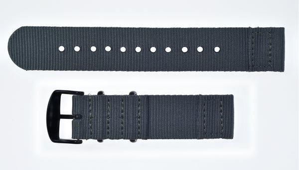 2 Piece 18mm Grey NATO Military Watch Strap in Ballistic Nylon with Black PVD Fasteners