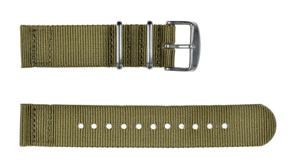 2 Piece 18mm Khaki NATO Military Watch Strap in Ballistic Nylon with Stainless Steel Fasteners