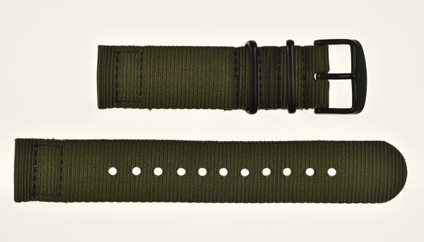 2 Piece 20mm Olive NATO Military Watch Strap in Ballistic Nylon with Black PVD Fasteners