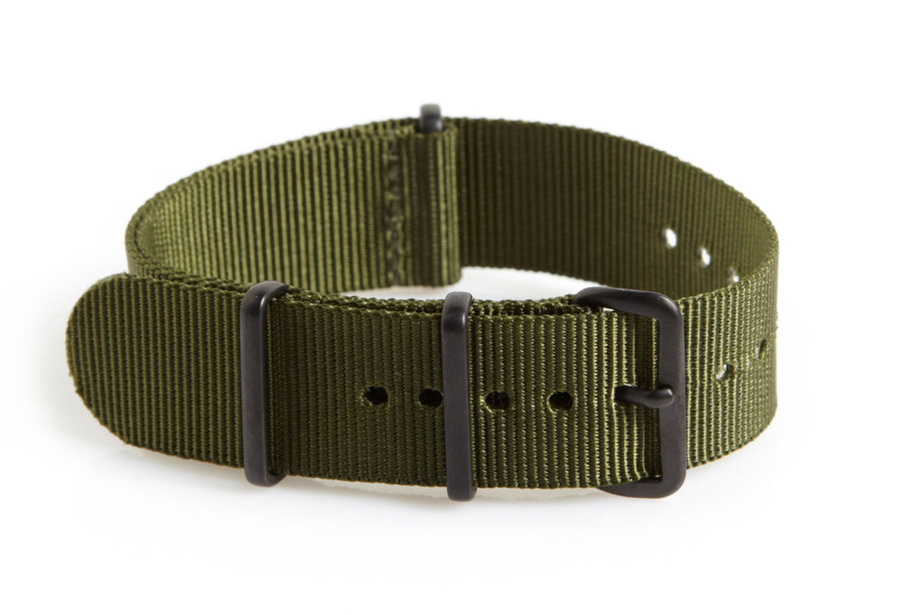 20mm Olive NATO Military Watch Strap with Covert Non Reflective Black PVD fittings