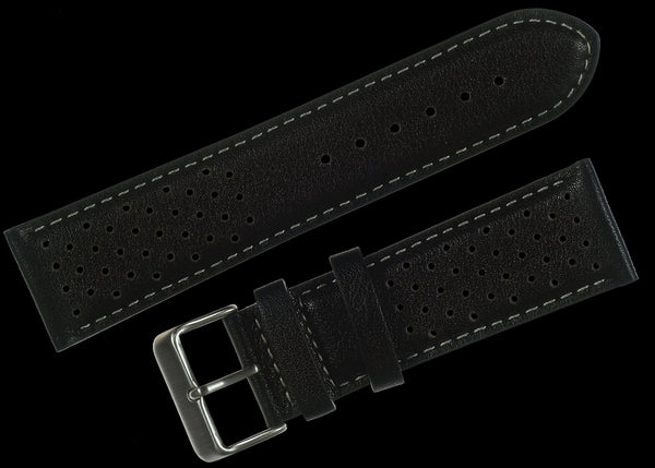 Classic 1970s / 1980s Retro Pattern 20mm Black Leather Watch Strap